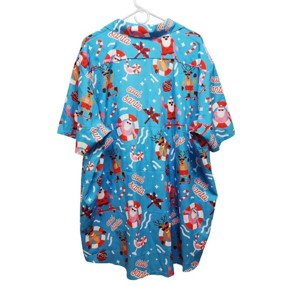 Cool Santa Blue Button-Up Men's Shirt Size 3XL By Dress For Adventure